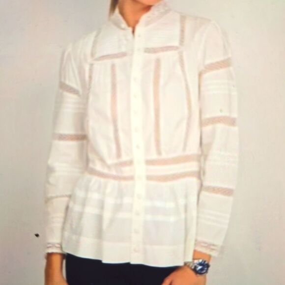MAJE Cinola Lace-trim Cotton Blouse in White Size 1 - Picture 1 of 10